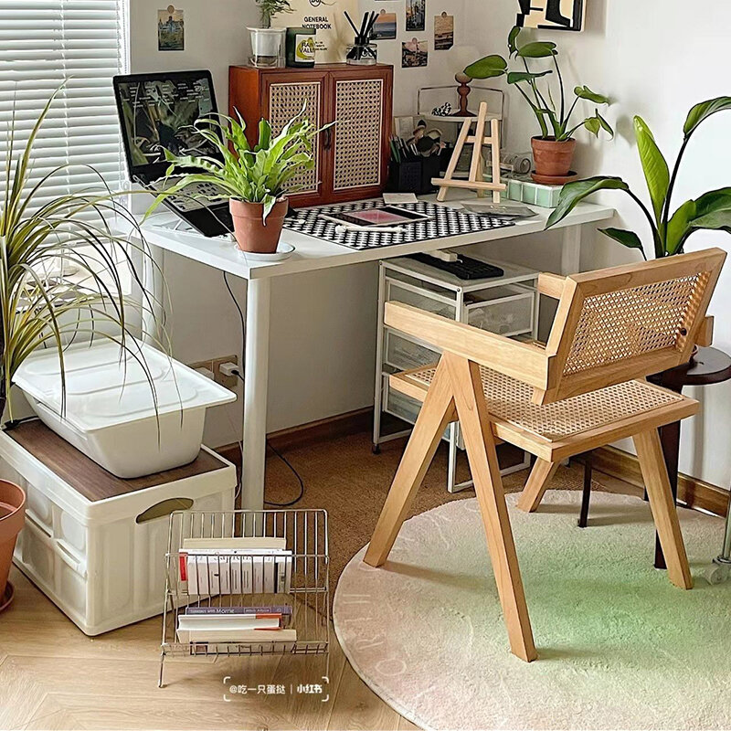 Rattan Chair Furniture Light Luxury Nordic Home Living Room Wooden Relaxing Chair Design Individual Armchair Modern Dining Stool