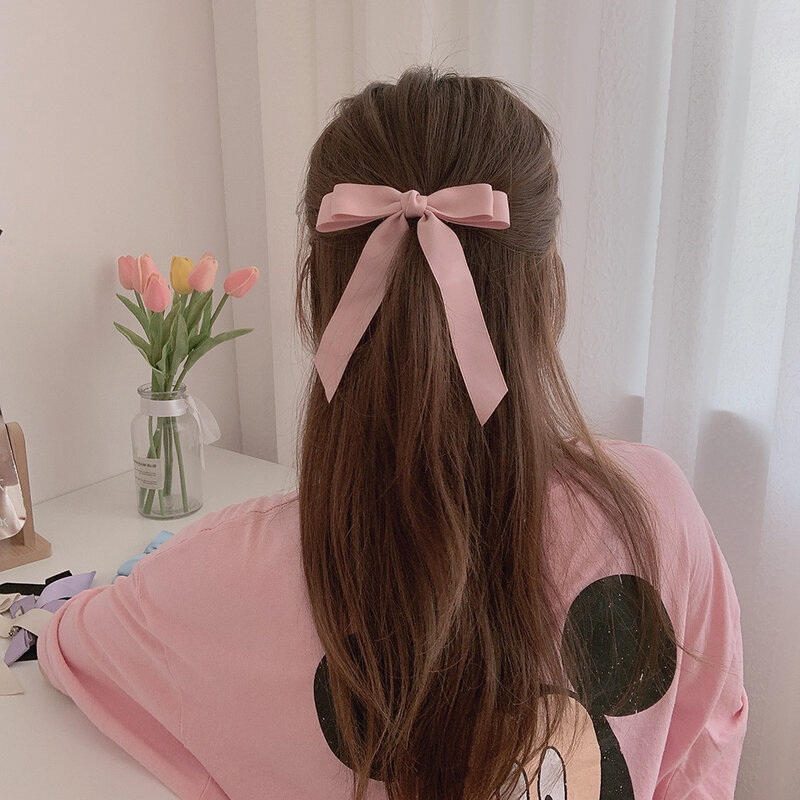 Horquilla de lazo de tela para mujer y niña, pinzas para el cabello de cinta, Clip superior de lazo blanco y negro, accesorios para el cabello femenino