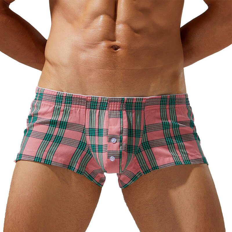 Men Boxer Underwear Sexy Short Arrow Pants Classic Plaid Shorts Panties Low Rise Striped Underpants Casual Short Lingerie