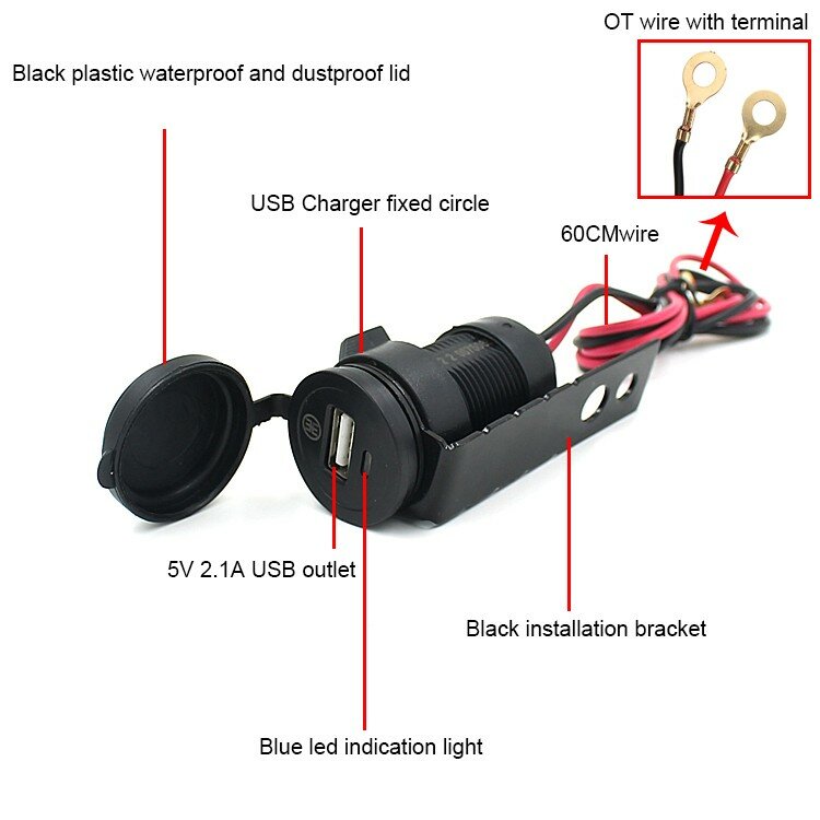 Adaptador impermeable de plástico DC para teléfono móvil, accesorio de repuesto para manillar negro, Cargador USB para motocicleta