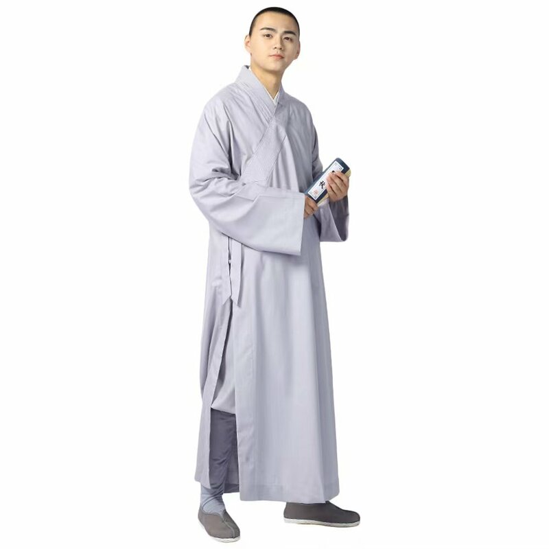 LATERONON Summer Buddhist Shaolin Monk Robe Cotton Long Robes Gown Kung Fu Uniforms Martial Arts Clothing