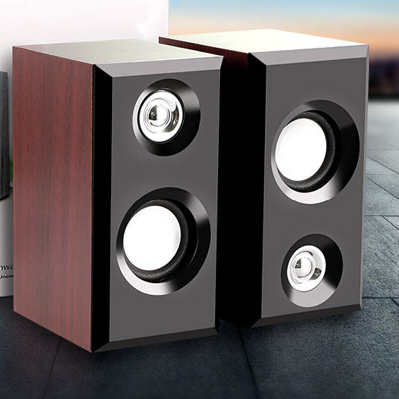 Computer Speakers  Surround Sound Wooden Desktop Wired Loudspeakers Bass Stereo Subwoofer