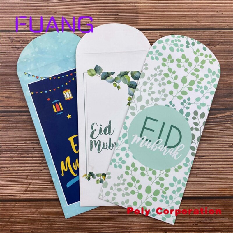 Enveloppes de festival avec logo personnalisé imprimé en couleur, enveloppe d'argent, Eid