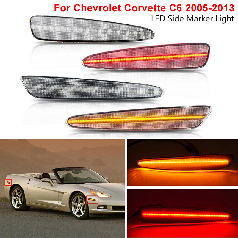 Luz LED de posición lateral delantera y trasera para Chevrolet Corvette C6 2005-2013, 4 piezas