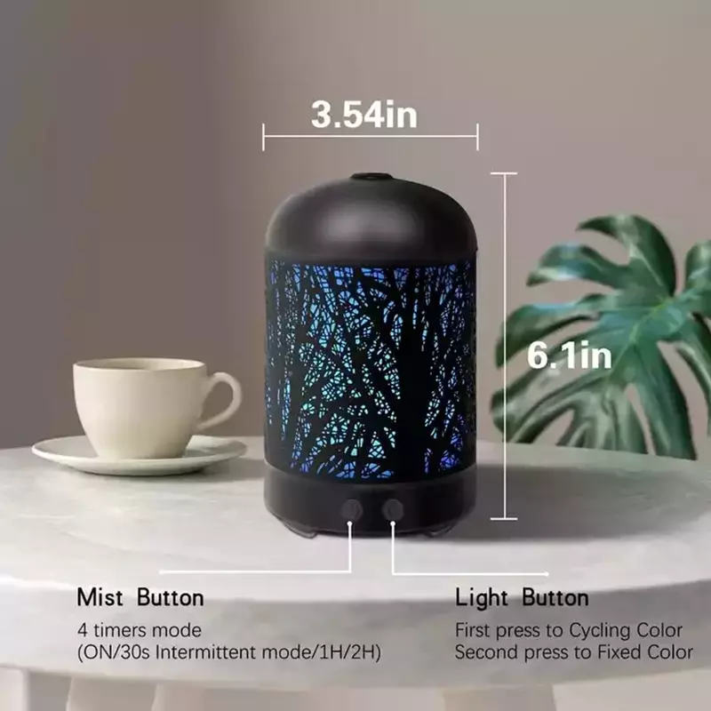 Metal Aroma Diffuser Ultrasonic Essential Oil Fragrances  Aromatherapy Humidifier 7 Color Changing  for Kids House Yoga 100ml