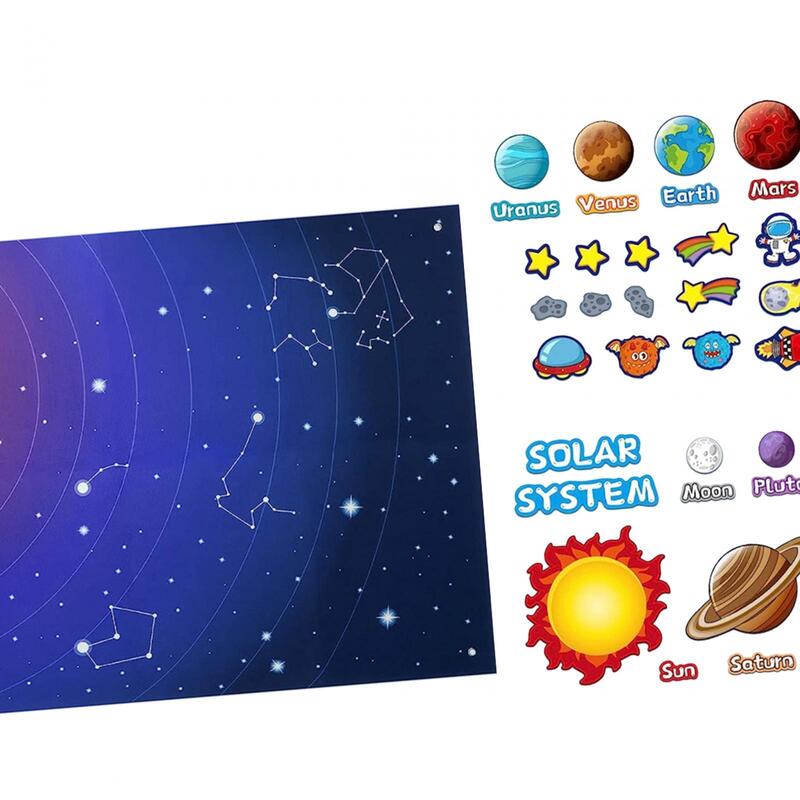 Outer Space Felt papan cerita hadiah ulang tahun montesori papan Felt lembut dapat digunakan kembali untuk kelas taman kanak-kanak rumah anak-anak remaja