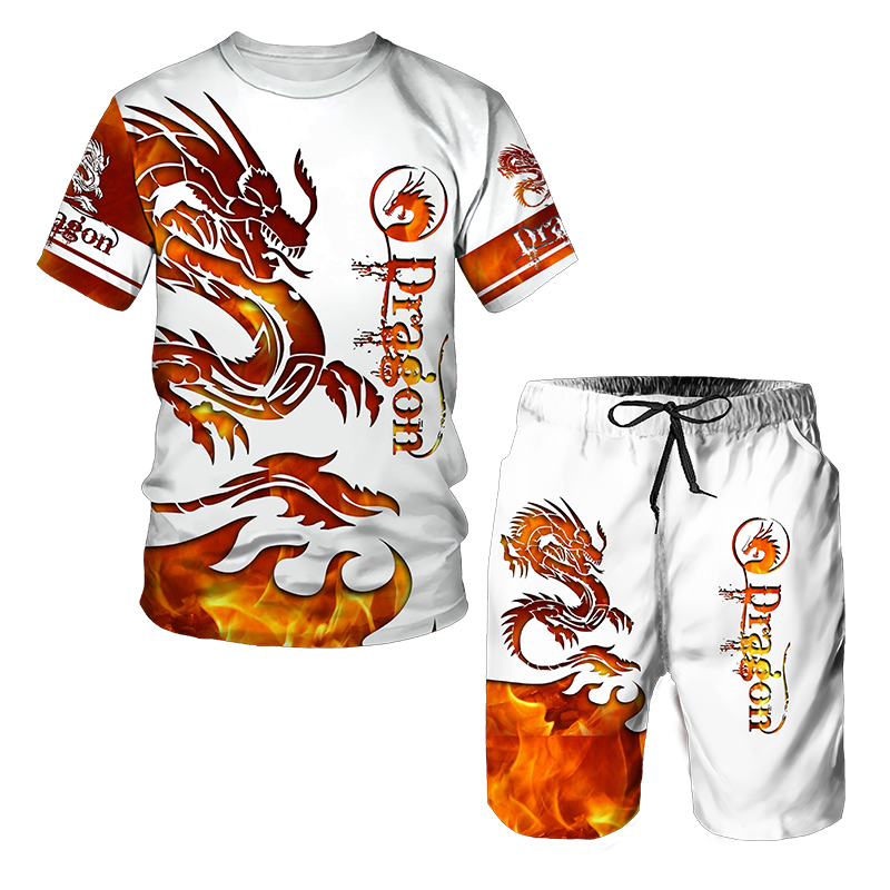Summer Fashion Dragon 3D Print T-Shirts Shorts Sets Men's Tracksuits Oversized Short Sleeve T Shirt Pants Set Man Suits Clothing