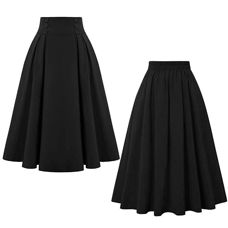 Gonna lunga autunno 2022 gonna longuette Casual moda donna con tasche gonna a pieghe Vintage a vita alta nero Jupe Longue Femme
