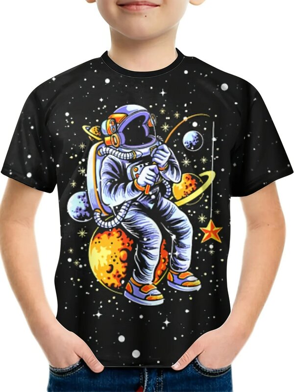 T-shirt per ragazzi con stampa 3D astronauta Casual magliette a maniche corte leggere e comode t-shirt da ragazzo Tee Fashion Summer Kids Clothes