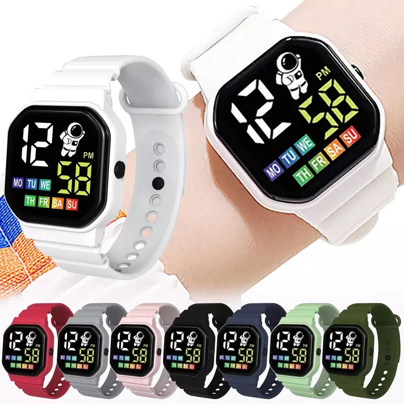 Jam tangan elektronik anak laki-laki dan perempuan, arloji olahraga tahan air tali silikon luar ruangan, jam tangan LED Digital untuk anak-anak dan pelajar