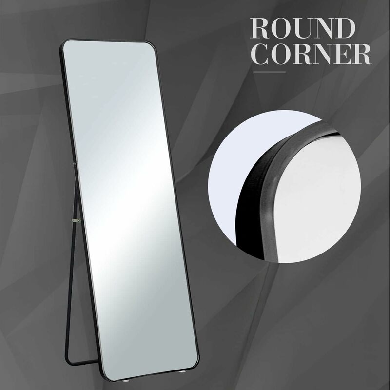 Full Length Rounded Corner Mirror with Stand Wall Mounted Large Leaning Explosion-Proof Membrane 65"L x 22"W Mirror Size