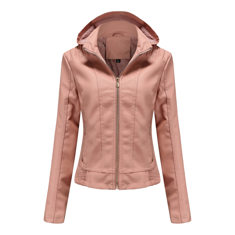 ZXRYXGS 2024 Superior jaket kulit Pu hoodie wanita, mantel kulit Pu ramping dengan ritsleting dapat dilepas, mantel tren ramping