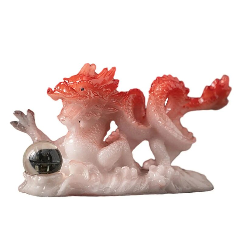 รูปปั้นมังกรเล่นลูกปัดตกแต่งชาจีนเครื่องประดับชาสัตว์เลี้ยงศิลปะบนโต๊ะ