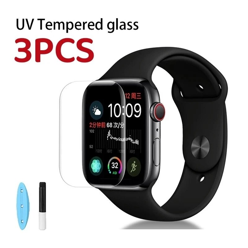Protector de pantalla UV para Apple Watch 9, 7, 6, SE, 5, 4, 8, 3, 40MM, 41MM, 44MM, 45MM, película protectora de vidrio templado para IWatch 44, 45, 40, 41, 42 MM