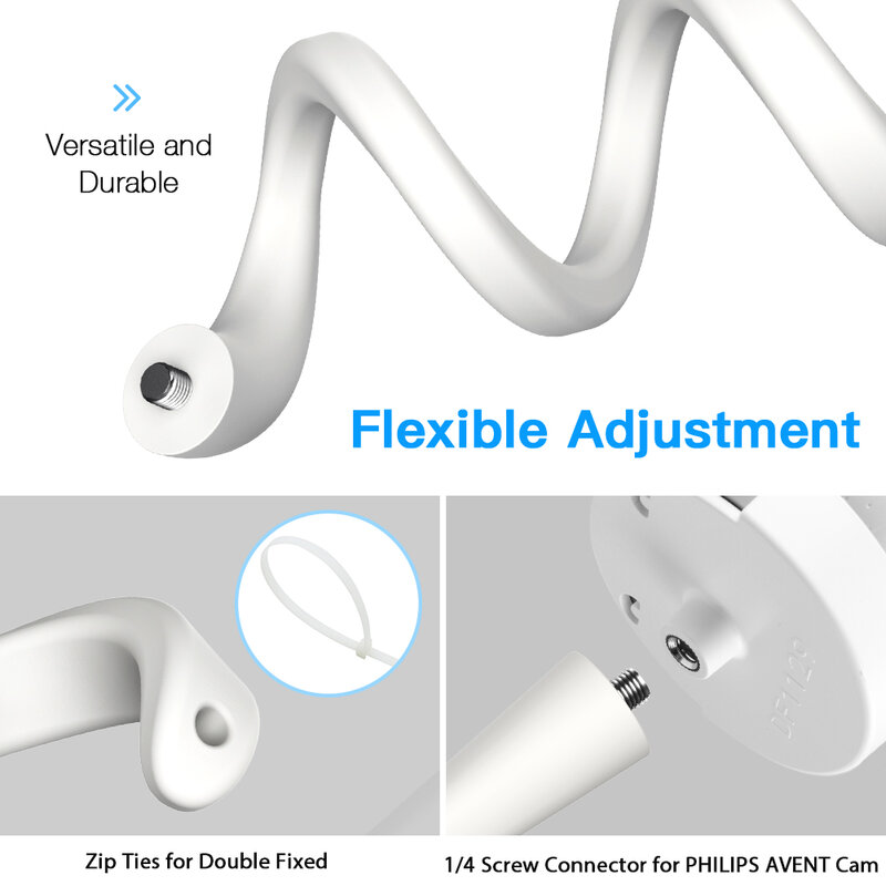 Flexible Twist Mount Bracket for Philips Avent Connected SCD923 Baby Monitor,Attaches to Crib Cot Shelves or Furniture