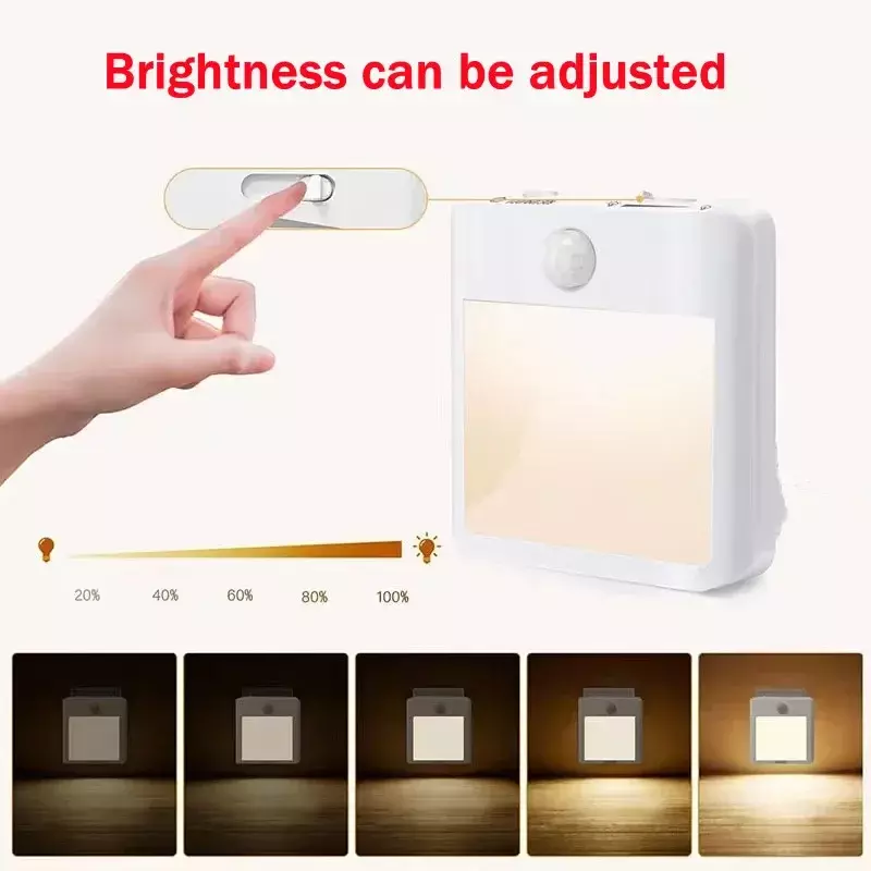 Sensor de Movimento LED Night Lights, Luz do armário regulável, lâmpada sem fio, plug UE, cabeceira do bebê, quarto, corredor, iluminação