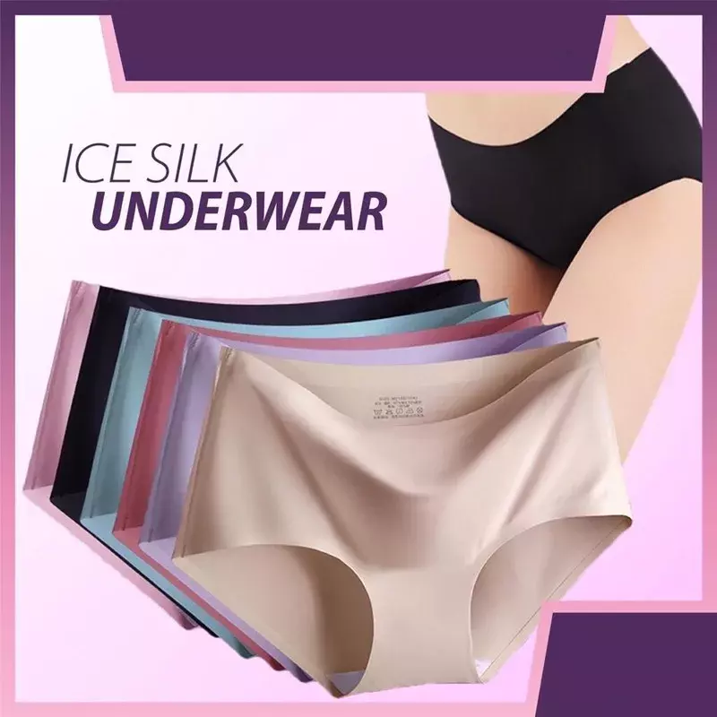 3Pcs/Lot Women Ice Silk Panties Seamless Underwear Famale Lingerie Breathable Comfort Briefs