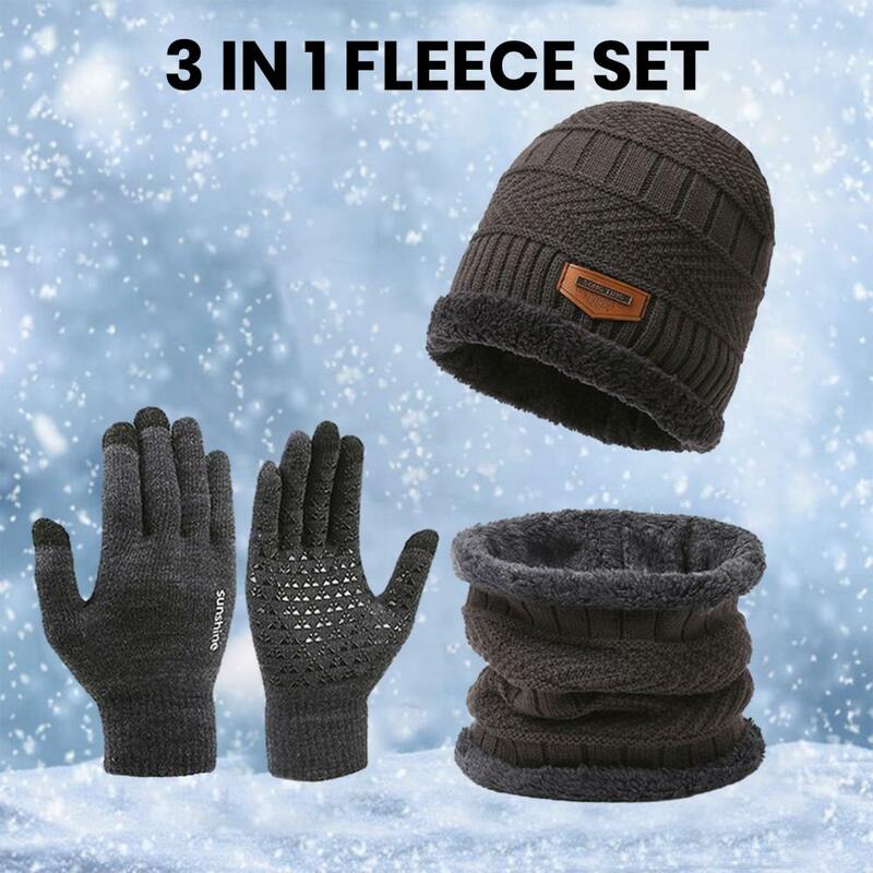 Winter Hat Set Lady Cycling Gloves Cozy Winter Accessories Set Knitted Hat Scarf Gloves for Men Soft Warm Windproof Outdoor
