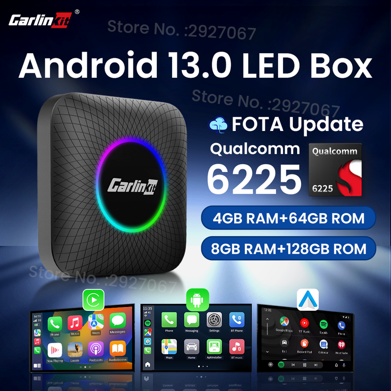 CarlinKit 무선 카플레이 Ai 박스, 스마트 안드로이드 TV 박스, 안드로이드 13, SM6225, 8 코어, 8G + 128G, 안드로이드 자동 지지대, 512GB SD