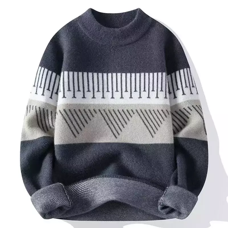 Sweater pria musim gugur musim dingin, sweater dasar kerah crewneck, tren murid muda, benang hangat tebal 2023