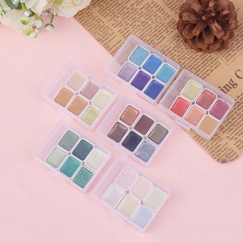 Pearlescent Metallic Solid Watercolor Paint Portable Hand-packaged Palette For Painting Nails Student School Art Supplies