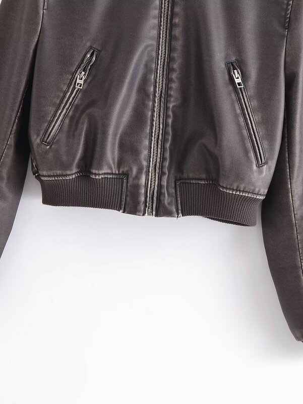 Leather Jacket Women 2023 Autumn Spring Women's Moto Biker Zipper Jacket baseball Jacket coats vintage Ladies Outerwear Brown