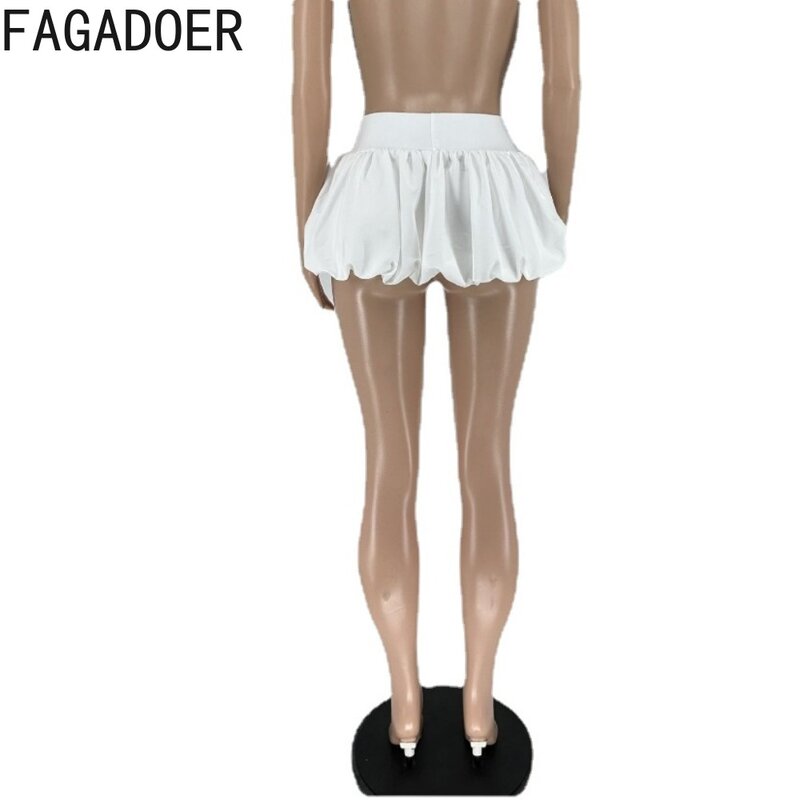 FAGADOER Fashion Solid Bubble Ruched Mini Skirts Women Elastic High Waist Slim Puff Skirts Summer New Female Matching Streetwear