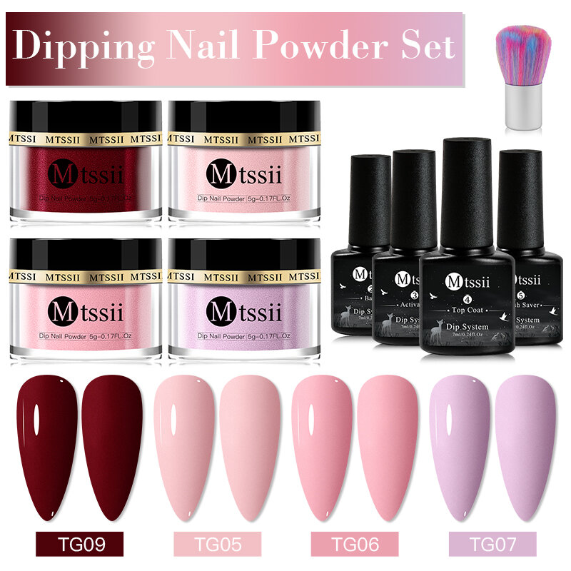 Mtssii 5g Set di polvere per unghie da immersione Nude Pink Nail Glitter Powder Dipping Liquid System Kit Nail Art Decoration No Need Lamp Cure