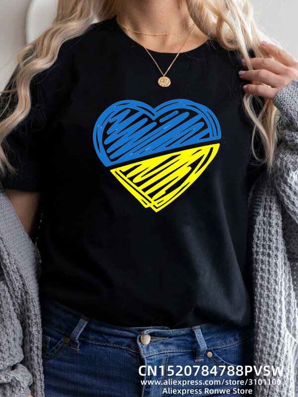 Camiseta feminina estampada com batimentos do coração, roupas femininas Harajuku, camiseta de manga curta, tops para senhora, roupas Harajuku femininas, azul e amarelo, Y2K