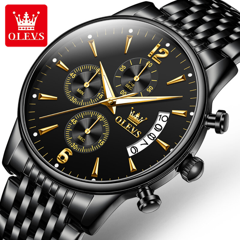 Olevs Mode Herren uhren Top Marke Luxus Edelstahl wasserdichte Sport Chronograph Quarzuhr für Männer Relogio Masculino