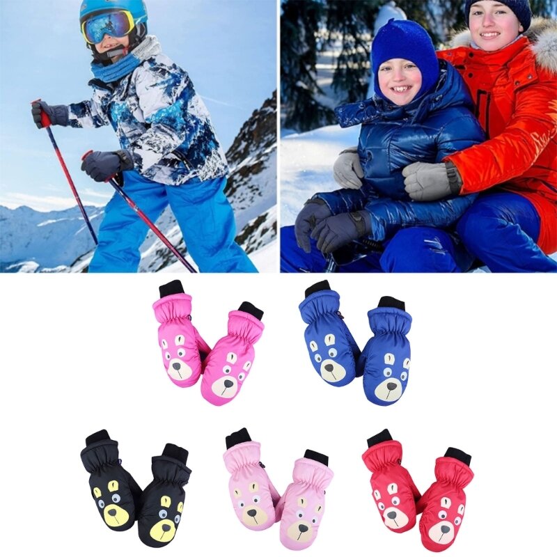 Children Bear Pattern Ski Gloves Kids Mittens Stylish & Functional Kids Gloves Keep Hands Warm & Enhances Grips Gift