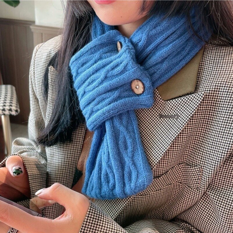 Bufanda cruzada de punto con botones para mujer y niña, bufandas suaves y cálidas de Color sólido, protección versátil para el cuello, regalos coreanos, Otoño e Invierno
