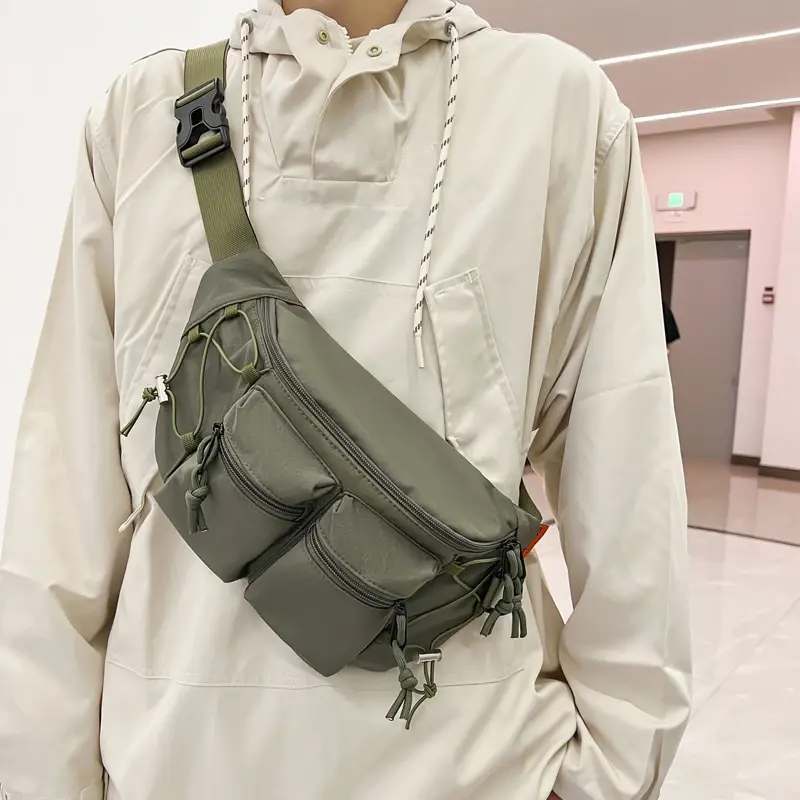 กระเป๋าคาดเอวไนลอนมีซิปกระเป๋าสำหรับผู้หญิง2023กระเป๋าคาดเอวสีทึบความจุสูงกระเป๋าพักผ่อนอเนกประสงค์