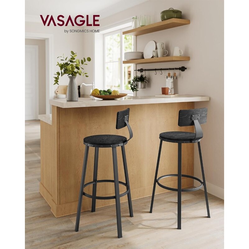 Bar Stools Set of 2, Bar Height Barstools with Back, Counter Stools Bar Chairs with Backrest, Steel Frame, Easy Assembly, In