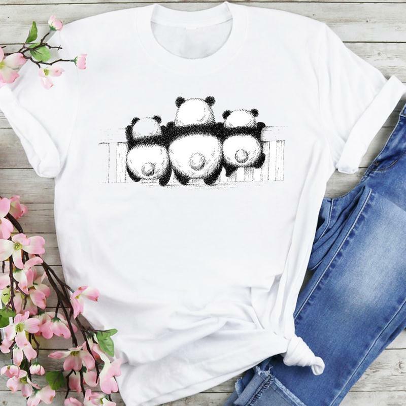 Panda engraçado impressão dos desenhos animados camiseta das mulheres de manga curta t moda senhoras verão roupas femininas tshirts adorável 2022 estilo t camisa