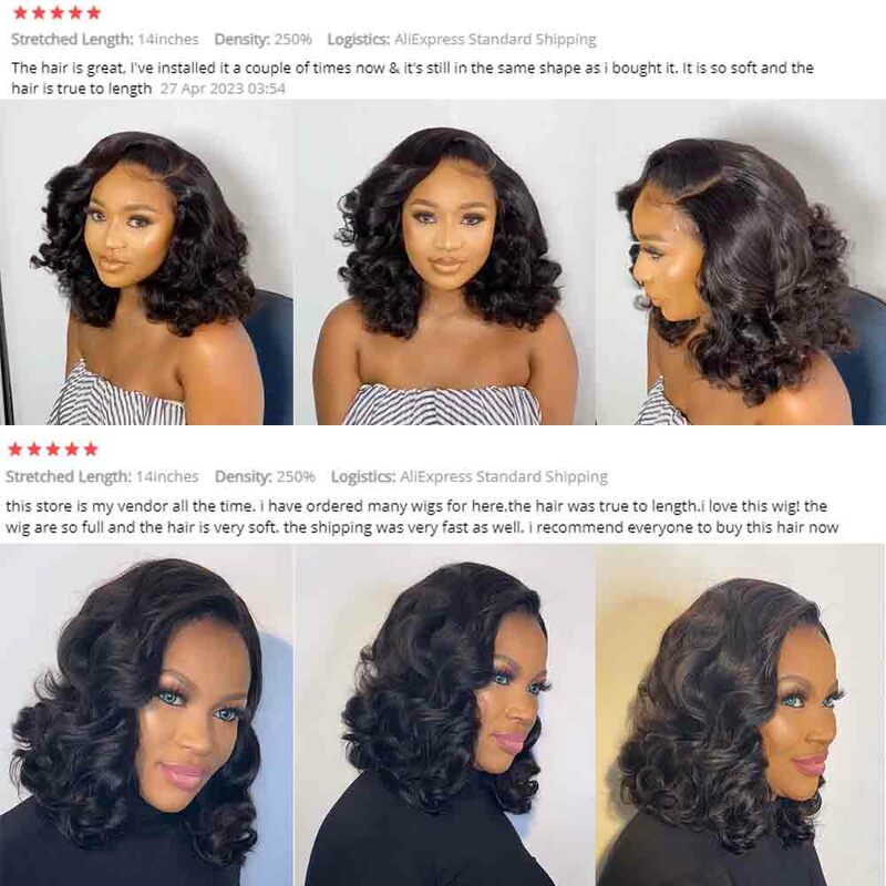 Super Double Drawn Glueless Wig Human Hair Ready To Go Loose Deep 250% High Density Bob 13x4 HD Transparent Lace Frontal Wigs