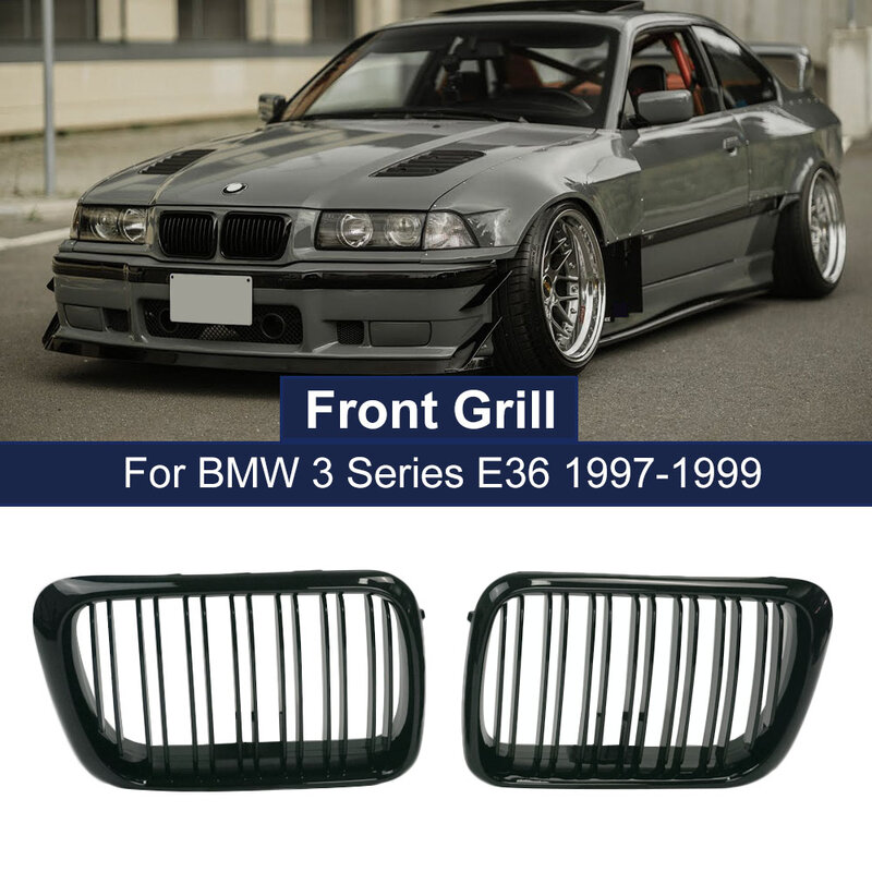 ABS Gloss Black Sport Hood Kidney Grille Grill Dual Line 2 Slats For BMW 3 Series E36 M3 318I 323I 328I 3 Series 1997 1998 1999