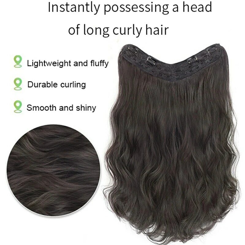 Pieza de pelo sintética con Clip en forma de V, postizo ondulado y rizado, extensiones de cabello de fibra de alta temperatura, Color negro y marrón Natural