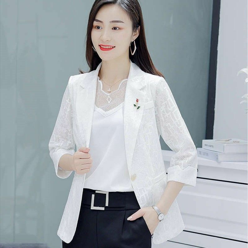 Women's Jacket Korean 2024 Spring Summer New Splicing Lace printing Small Suit Jackets Female Elegant Professional Suit B11