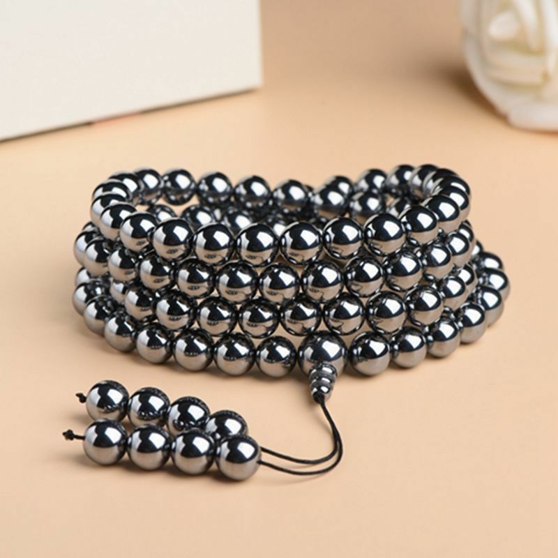 Natural Terahertz 108 Buddha Beads Energy Stone Bracelets for Men and Women's Authentic Terahertz Magnetic Therapy Bracelets