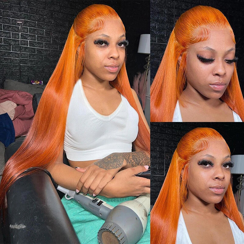 Имбирный оранжевый цвет 13x4 кружевные передние парики из человеческих волос для женщин 13x6 имбирный прямой кружевной передний парик из человеческих волос без клея бразильский