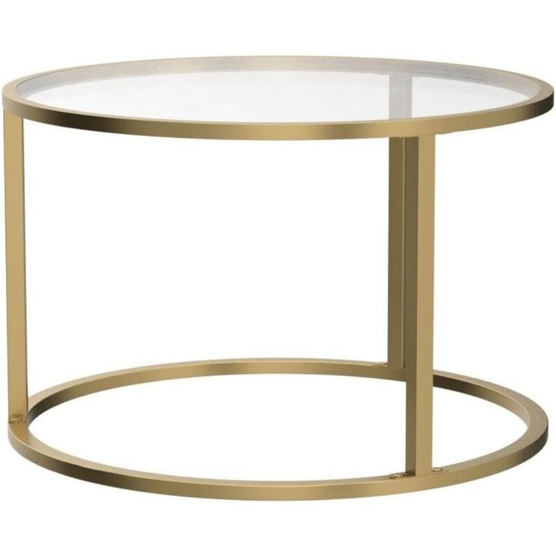 Coffee Table, Small Glass Round Coffee Table for Small Space Modern, Simple Center Table with Frame Living Room, Coffees Tables