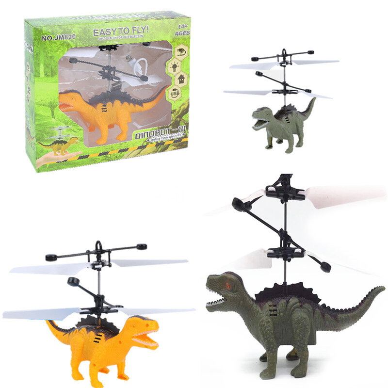 Mainan terbang bentuk dinosaurus, helikopter USB kualitas Premium dapat diisi ulang untuk anak-anak dan pemula