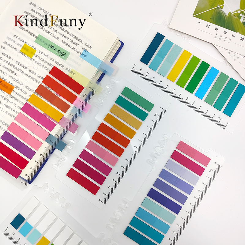 KindFuny Sticky Notes Set com Régua para Tabs Índice, Marcadores de página para fazer lista planejadores, Escola Escritório Papelaria Suprimentos, 6pcs