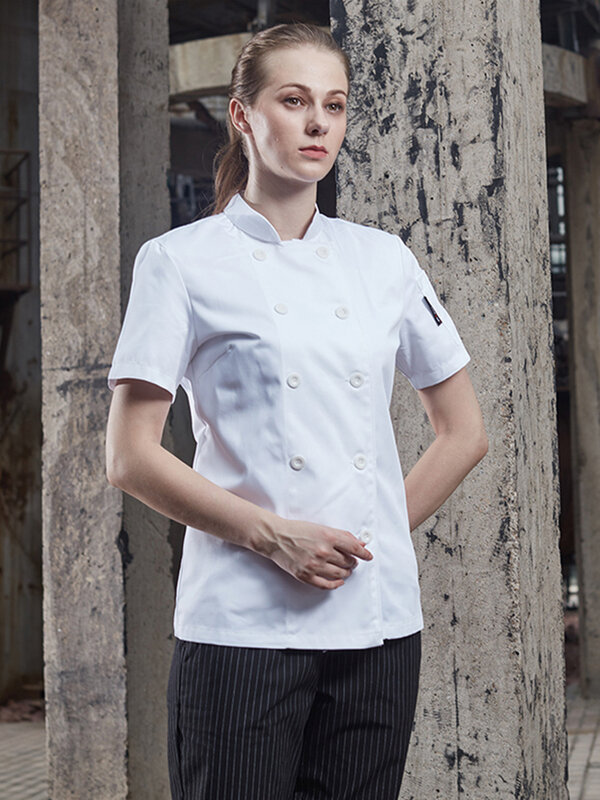 Camicia da cuoco bianca dell'hotel camicia da cucina per ristorante giacca da cucina per uomo e donna uniforme da cuoco BBQ Bakery cameriere tuta doppiopetto