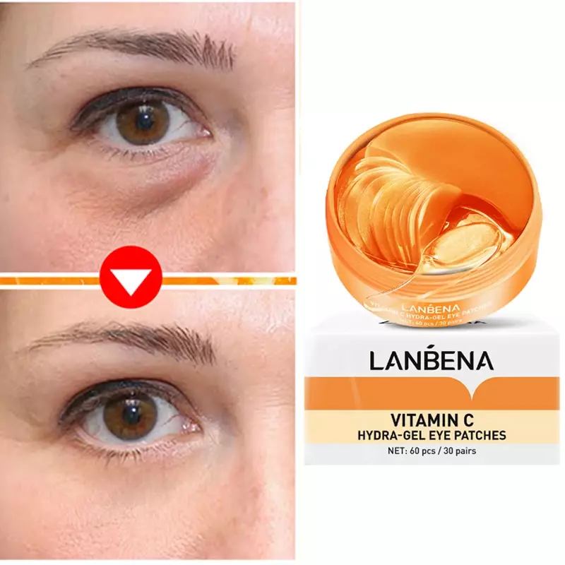Mascarilla de ojos con vitamina c, 60 piezas, esencia de parche para los ojos que elimina las arrugas, mejora las ojeras, tensa e ilumina