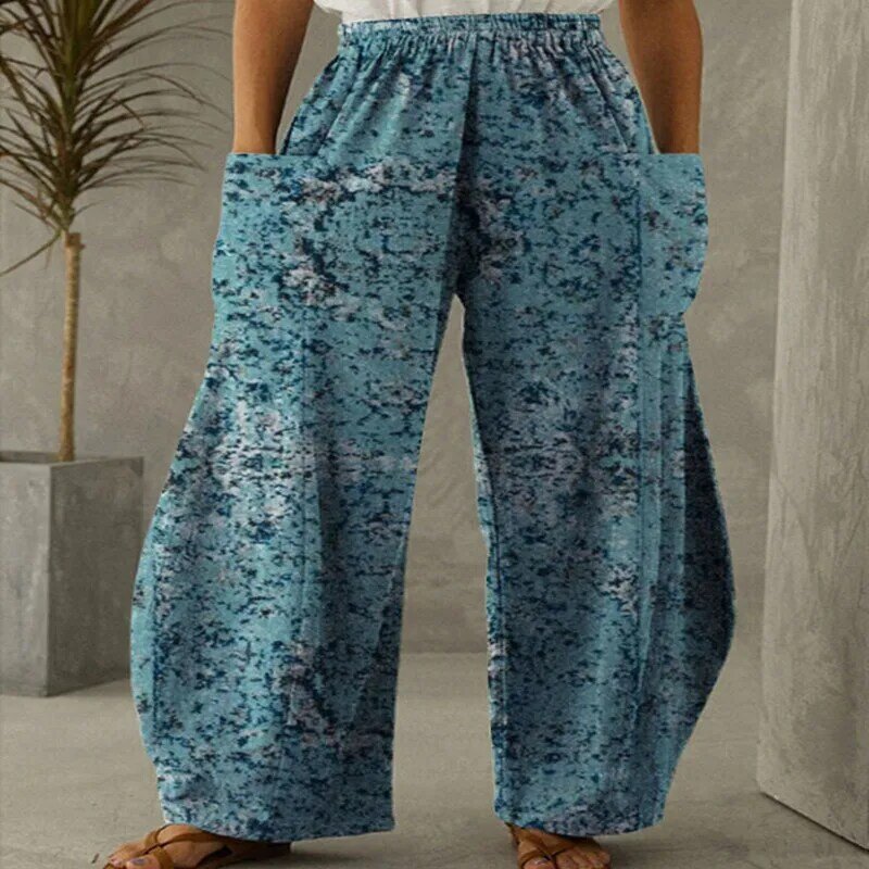 Summer Women Retro Ethnic Style 3D Printed Bloomers Color Fashion Irregular Bloomers Casual Pants