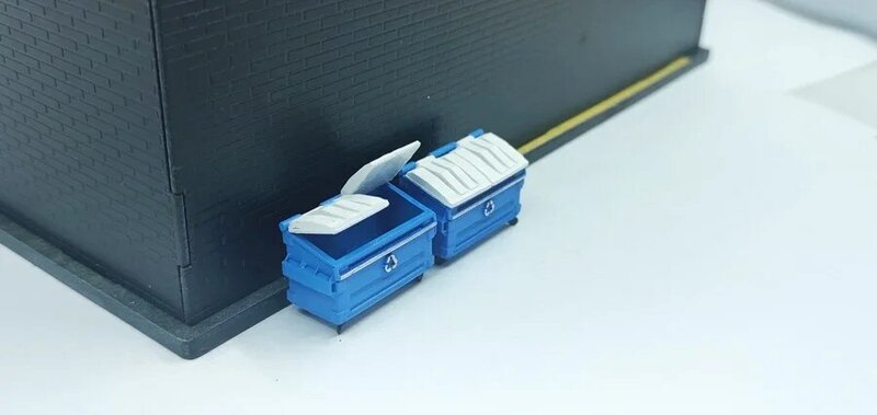 Cubo de basura con escena de coche, accesorios de simulación, modelo de cubo de basura, 1 piezas, 1/64, 1/87