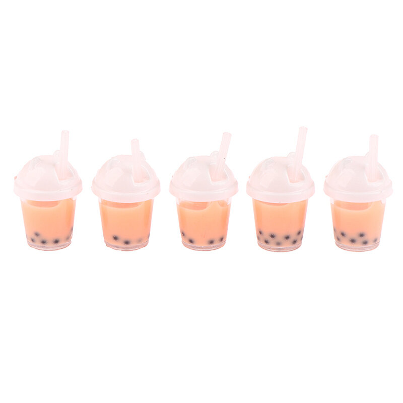 5 buah 1/12 miniatur rumah boneka makanan Mini Latte Bubble Milk-Tea mainan Model ornamen dapur rumah boneka Furniture mainan