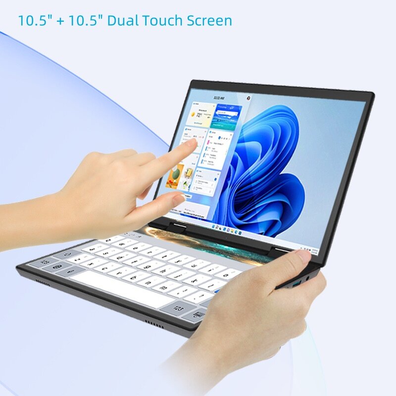 Laptop Dual Screen com Metal Case, 2K Touch Screen Notebook, Intel N95 CPU, 360 Graus Flip, 2 em 1, 16GB, 14"